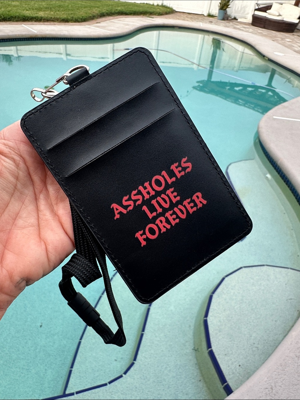 Black Card Holder Wallet Lanyard Assholes Live Forever